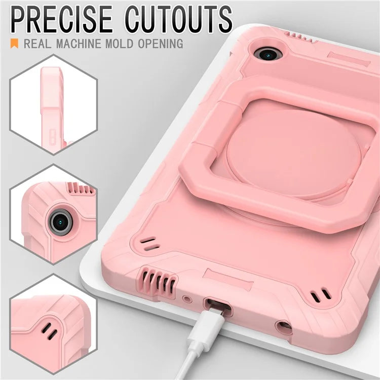 For Samsung Galaxy Tab A9 Rotating Kickstand Cover PC+Silicone Tablet Case with Shoulder Strap