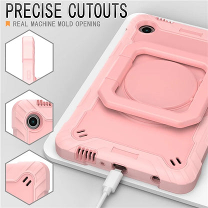 For Samsung Galaxy Tab A9 Rotating Kickstand Cover PC+Silicone Tablet Case with Shoulder Strap