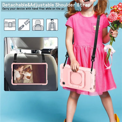 For Samsung Galaxy Tab A9 Rotating Kickstand Cover PC+Silicone Tablet Case with Shoulder Strap