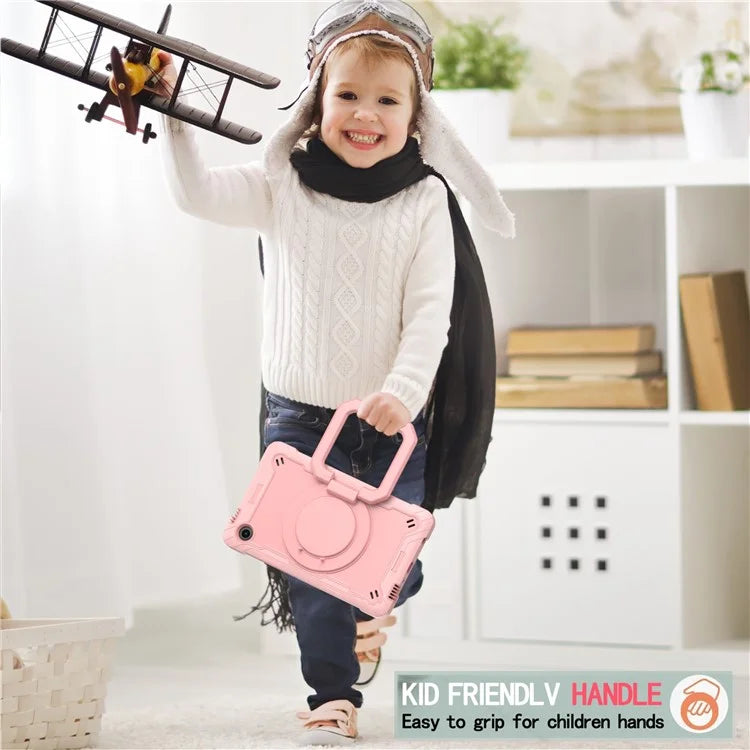 For Samsung Galaxy Tab A9 Rotating Kickstand Cover PC+Silicone Tablet Case with Shoulder Strap