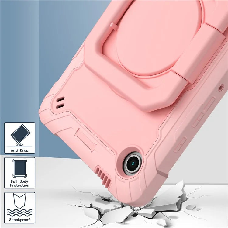 For Samsung Galaxy Tab A9 Rotating Kickstand Cover PC+Silicone Tablet Case with Shoulder Strap