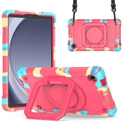 For Samsung Galaxy Tab A9 Rotating Kickstand Cover PC+Silicone Tablet Case with Shoulder Strap