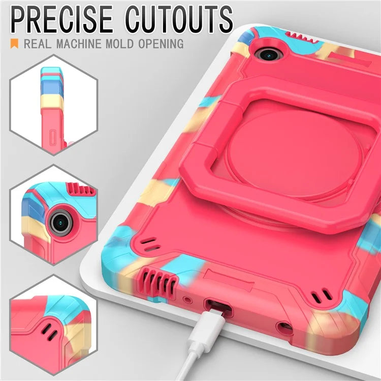 For Samsung Galaxy Tab A9 Rotating Kickstand Cover PC+Silicone Tablet Case with Shoulder Strap