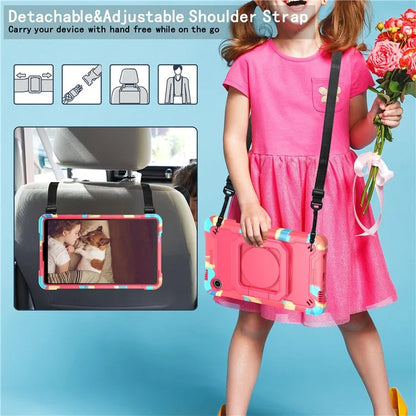 For Samsung Galaxy Tab A9 Rotating Kickstand Cover PC+Silicone Tablet Case with Shoulder Strap
