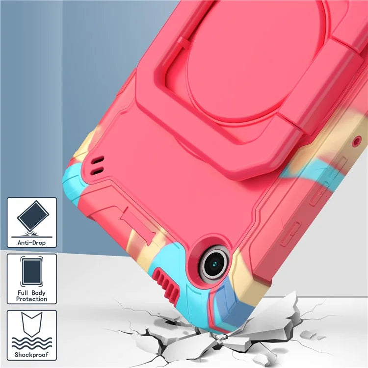 For Samsung Galaxy Tab A9 Rotating Kickstand Cover PC+Silicone Tablet Case with Shoulder Strap