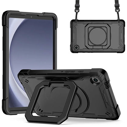 For Samsung Galaxy Tab A9 Rotating Kickstand Cover PC+Silicone Tablet Case with Shoulder Strap
