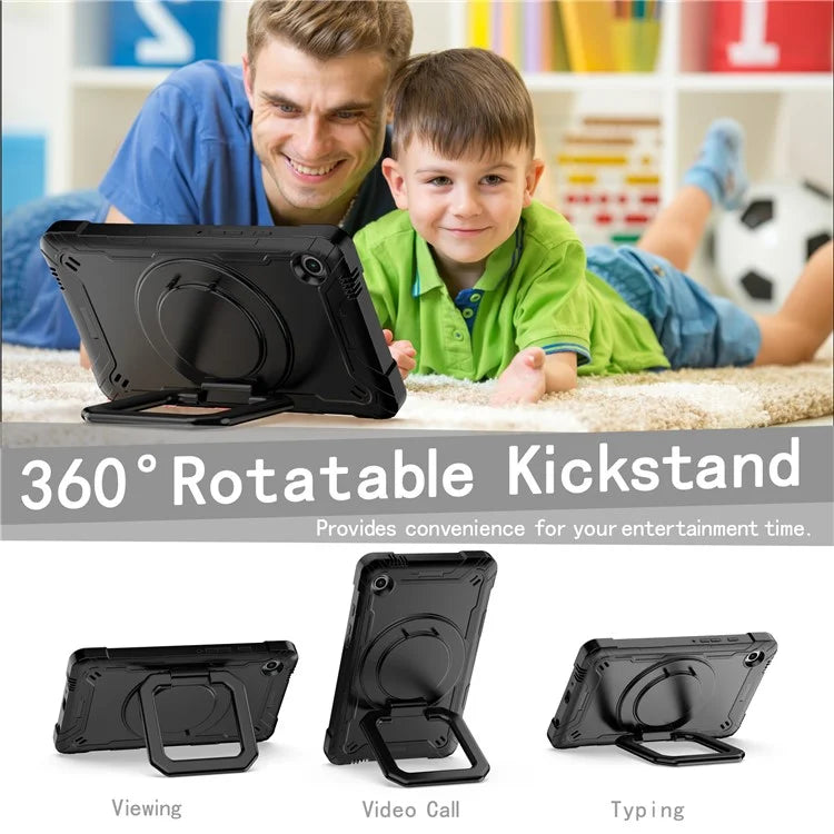 For Samsung Galaxy Tab A9 Rotating Kickstand Cover PC+Silicone Tablet Case with Shoulder Strap