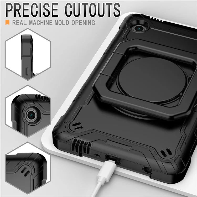 For Samsung Galaxy Tab A9 Rotating Kickstand Cover PC+Silicone Tablet Case with Shoulder Strap