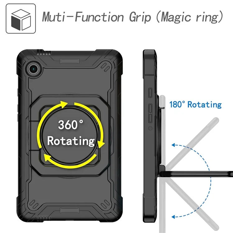 For Samsung Galaxy Tab A9 Rotating Kickstand Cover PC+Silicone Tablet Case with Shoulder Strap