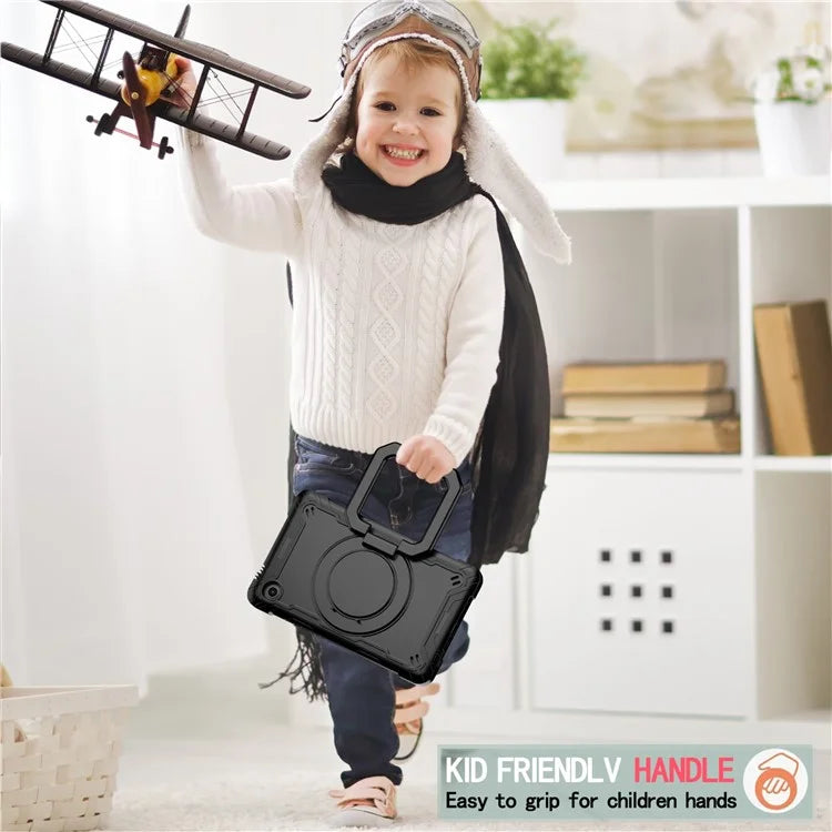 For Samsung Galaxy Tab A9 Rotating Kickstand Cover PC+Silicone Tablet Case with Shoulder Strap