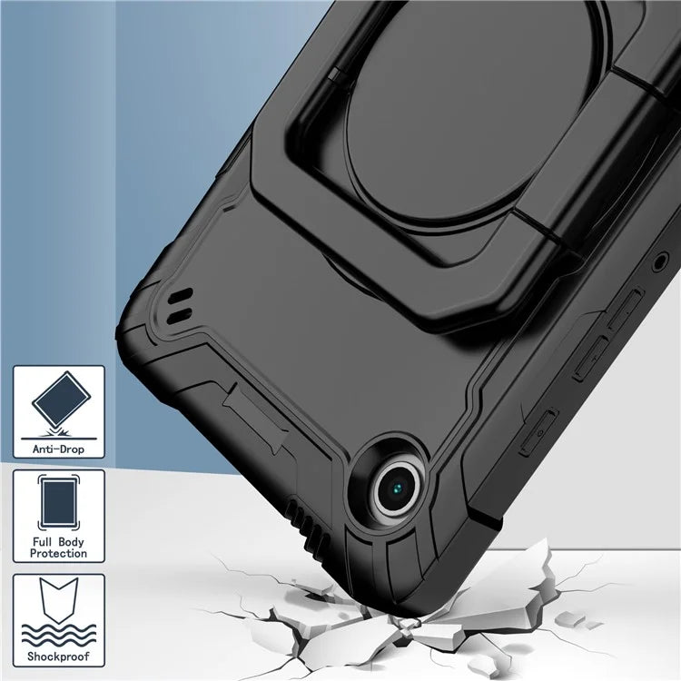 For Samsung Galaxy Tab A9 Rotating Kickstand Cover PC+Silicone Tablet Case with Shoulder Strap