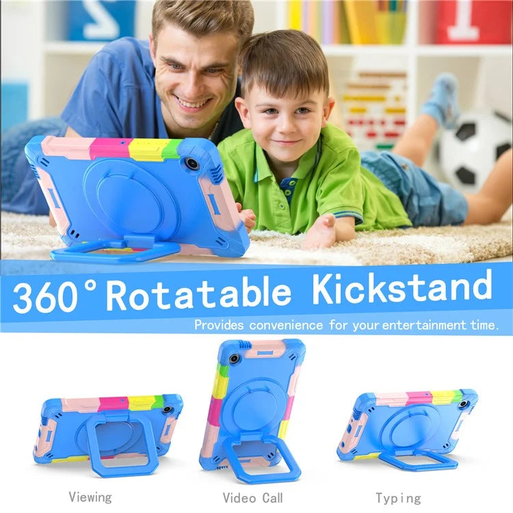 For Samsung Galaxy Tab A9 Rotating Kickstand Cover PC+Silicone Tablet Case with Shoulder Strap