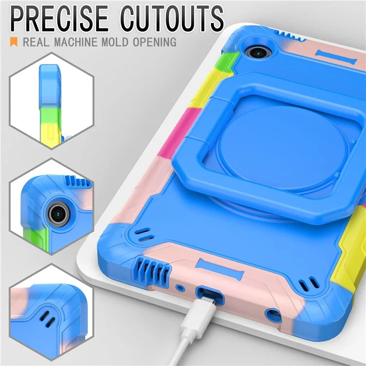 For Samsung Galaxy Tab A9 Rotating Kickstand Cover PC+Silicone Tablet Case with Shoulder Strap