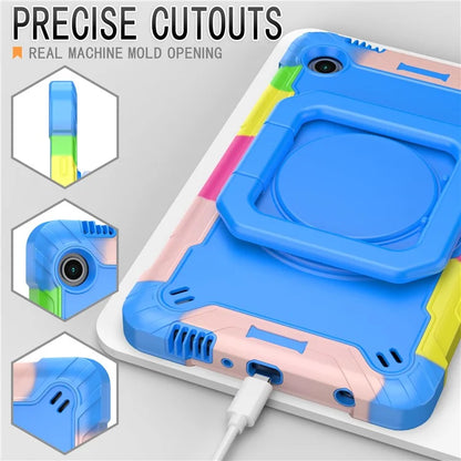 For Samsung Galaxy Tab A9 Rotating Kickstand Cover PC+Silicone Tablet Case with Shoulder Strap