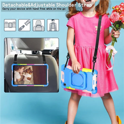 For Samsung Galaxy Tab A9 Rotating Kickstand Cover PC+Silicone Tablet Case with Shoulder Strap