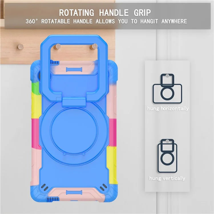 For Samsung Galaxy Tab A9 Rotating Kickstand Cover PC+Silicone Tablet Case with Shoulder Strap