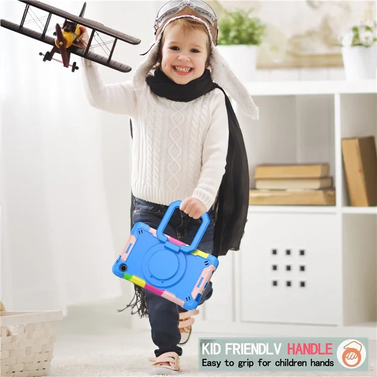 For Samsung Galaxy Tab A9 Rotating Kickstand Cover PC+Silicone Tablet Case with Shoulder Strap