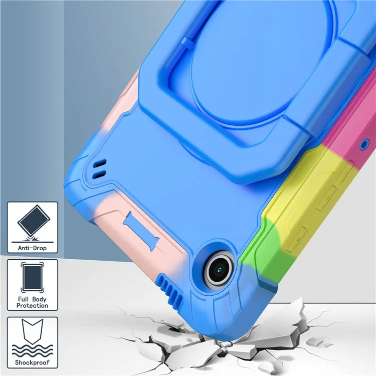 For Samsung Galaxy Tab A9 Rotating Kickstand Cover PC+Silicone Tablet Case with Shoulder Strap