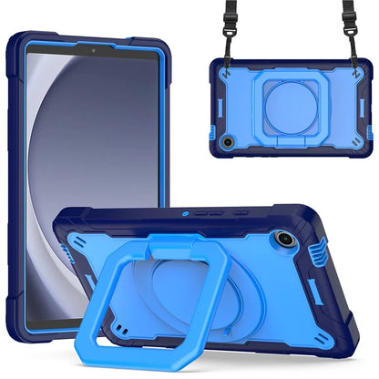 For Samsung Galaxy Tab A9 Rotating Kickstand Cover PC+Silicone Tablet Case with Shoulder Strap