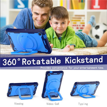 For Samsung Galaxy Tab A9 Rotating Kickstand Cover PC+Silicone Tablet Case with Shoulder Strap