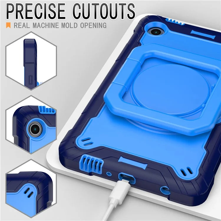 For Samsung Galaxy Tab A9 Rotating Kickstand Cover PC+Silicone Tablet Case with Shoulder Strap