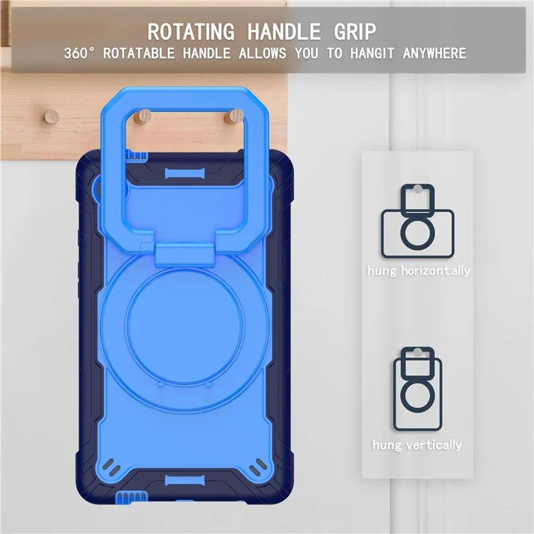For Samsung Galaxy Tab A9 Rotating Kickstand Cover PC+Silicone Tablet Case with Shoulder Strap