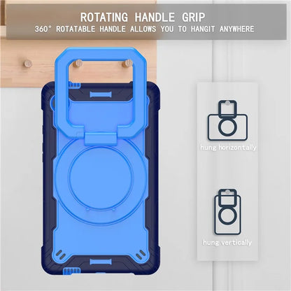 For Samsung Galaxy Tab A9 Rotating Kickstand Cover PC+Silicone Tablet Case with Shoulder Strap