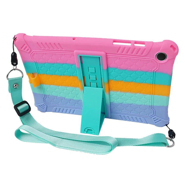 For Samsung Galaxy Tab A9+ X210 / X215 / X216 Silicone Case Kickstand Tablet Cover with Lanyard