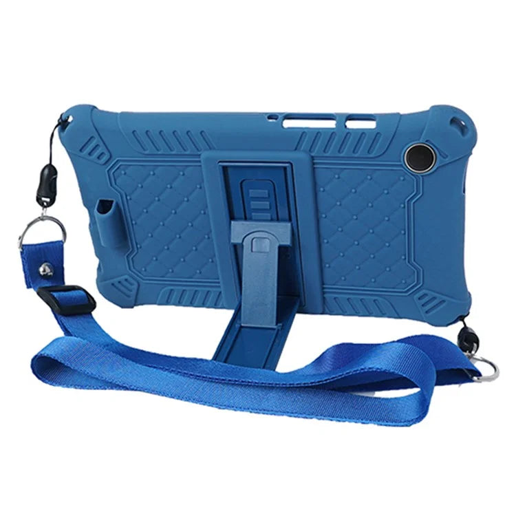 For Samsung Galaxy Tab A9 Retro Texture Silicone Case Kickstand Tablet Cover with Shoulder Strap