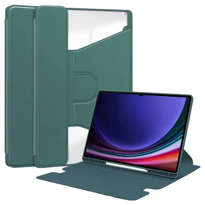 For Samsung Galaxy Tab S9 Ultra Case PU Leather+Acrylic Smart Tablet Cover (without Keyboard)ish Green