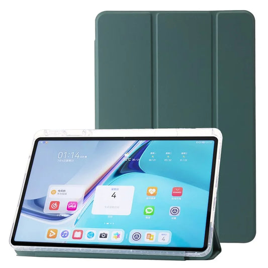 For Huawei MatePad 11 (2021) / (2023) Case Leather+TPU+Clear Acrylic Tri-fold Stand Coverish Green