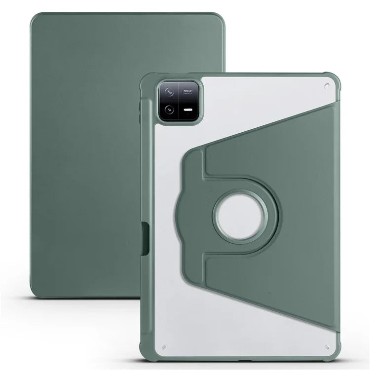 For Xiaomi Pad 6 / Pad 6 Pro Case Leather+Acrylic Tablet Cover with Rotary Standish Green