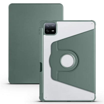For Xiaomi Pad 6 / Pad 6 Pro Case Leather+Acrylic Tablet Cover with Rotary Standish Green