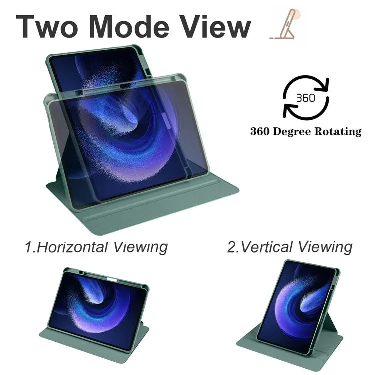 For Xiaomi Pad 6 / Pad 6 Pro Case Leather+Acrylic Tablet Cover with Rotary Standish Green