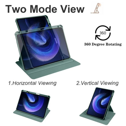 For Xiaomi Pad 6 / Pad 6 Pro Case Leather+Acrylic Tablet Cover with Rotary Standish Green
