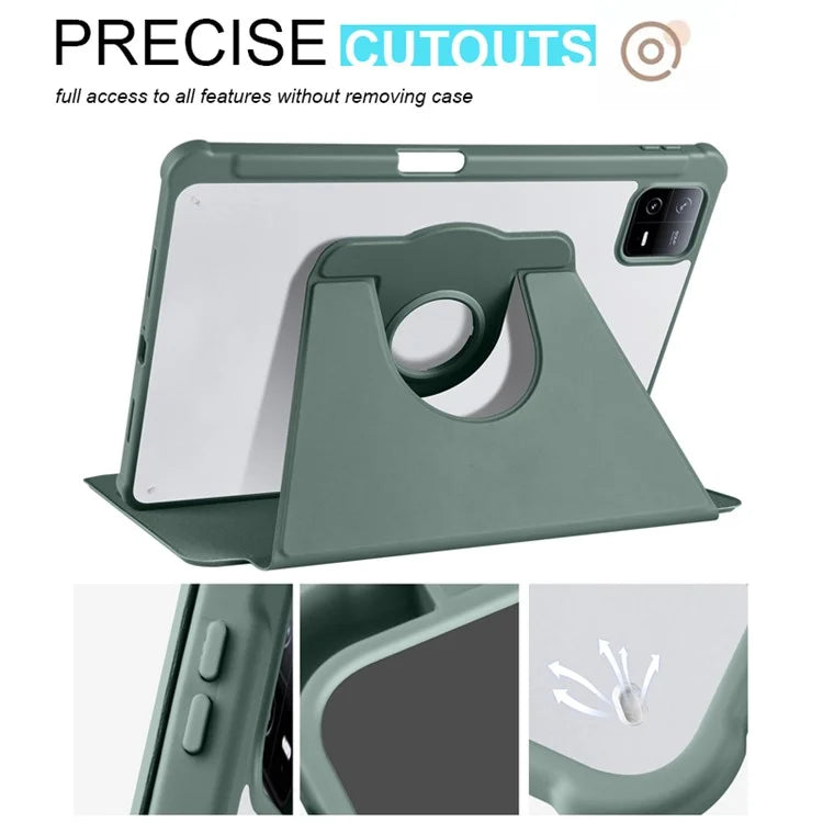 For Xiaomi Pad 6 / Pad 6 Pro Case Leather+Acrylic Tablet Cover with Rotary Standish Green