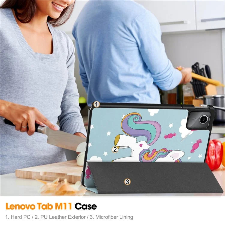 For Lenovo Tab M11 / Xiaoxin Pad 11 2024 Case Trifold Stand Pattern Printing Tablet Leather Cover