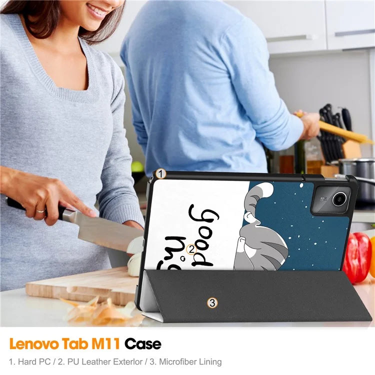For Lenovo Tab M11 / Xiaoxin Pad 11 2024 Case Trifold Stand Pattern Printing Tablet Leather Cover