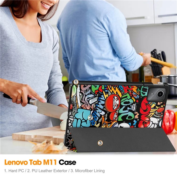 For Lenovo Tab M11 / Xiaoxin Pad 11 2024 Case Trifold Stand Pattern Printing Tablet Leather Cover