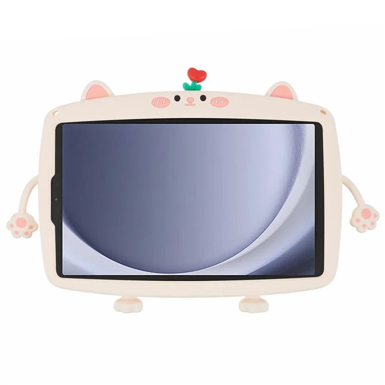For Samsung Galaxy Tab A9 Case Cartoon Cat Tablet Silicone Cover with 360 Degree Rotation Kickstand