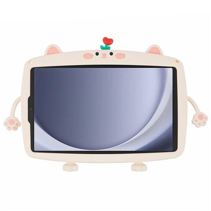 For Samsung Galaxy Tab A9 Case Cartoon Cat Tablet Silicone Cover with 360 Degree Rotation Kickstand