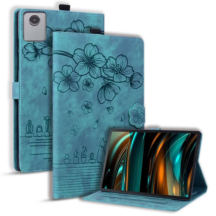 For Lenovo Tab M11 / Xiaoxin Pad 11 2024 Tablet Case Flower Cat Imprint Folio PU Leather Cover