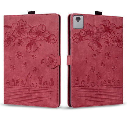 For Lenovo Tab M11 / Xiaoxin Pad 11 2024 Tablet Case Flower Cat Imprint Folio PU Leather Cover