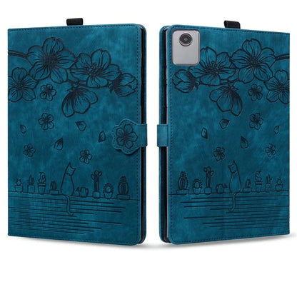 For Lenovo Tab M11 / Xiaoxin Pad 11 2024 Tablet Case Flower Cat Imprint Folio PU Leather Cover