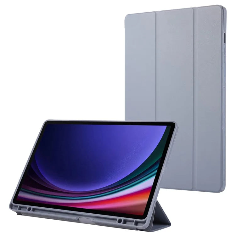 For Samsung Galaxy Tab S9+ / S9 FE+ Case Solid Color Tri-Fold Stand Anti-Drop PU Tablet Cover with Pencil Slot