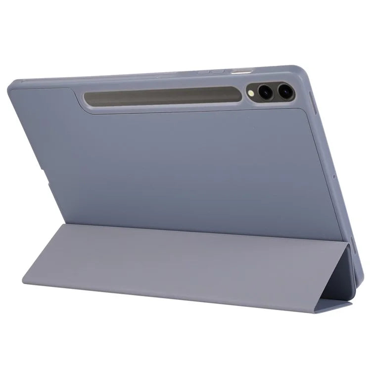 For Samsung Galaxy Tab S9+ / S9 FE+ Case Solid Color Tri-Fold Stand Anti-Drop PU Tablet Cover with Pencil Slot