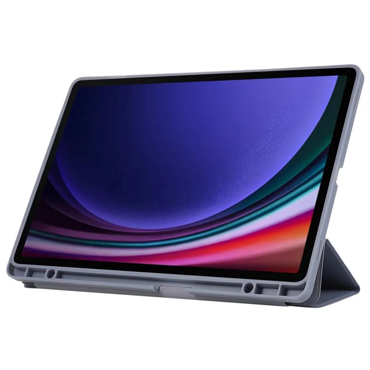 For Samsung Galaxy Tab S9+ / S9 FE+ Case Solid Color Tri-Fold Stand Anti-Drop PU Tablet Cover with Pencil Slot