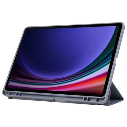 For Samsung Galaxy Tab S9+ / S9 FE+ Case Solid Color Tri-Fold Stand Anti-Drop PU Tablet Cover with Pencil Slot