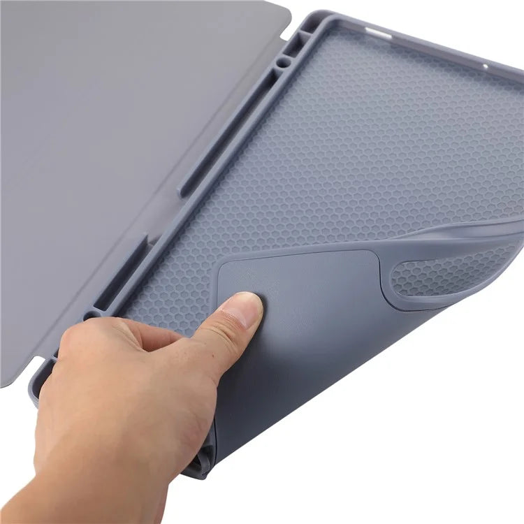For Samsung Galaxy Tab S9+ / S9 FE+ Case Solid Color Tri-Fold Stand Anti-Drop PU Tablet Cover with Pencil Slot