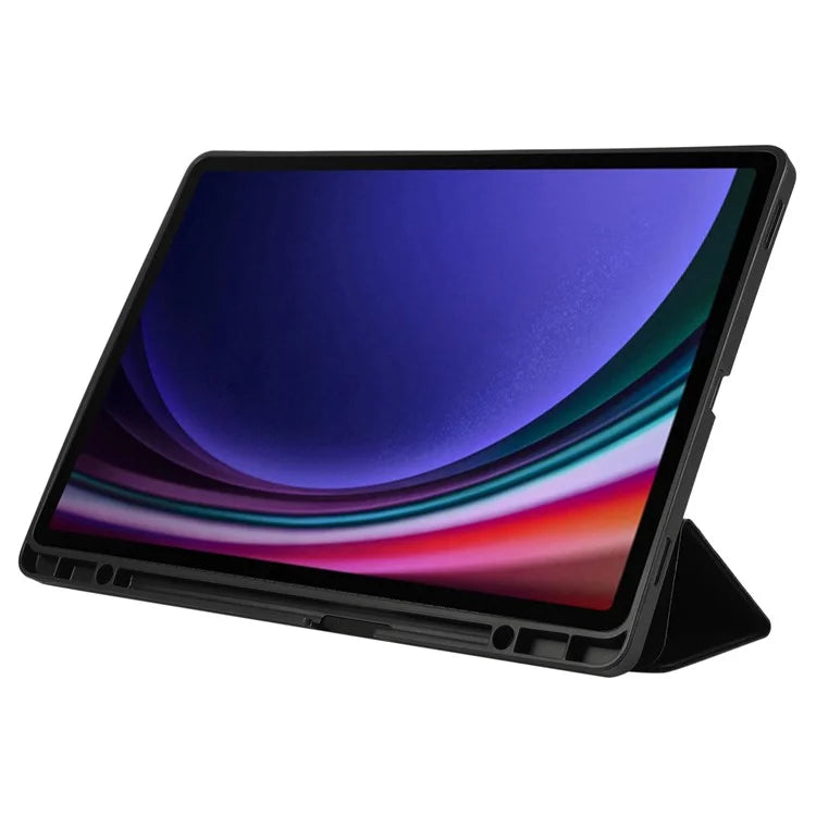 For Samsung Galaxy Tab S9+ / S9 FE+ Case Solid Color Tri-Fold Stand Anti-Drop PU Tablet Cover with Pencil Slot
